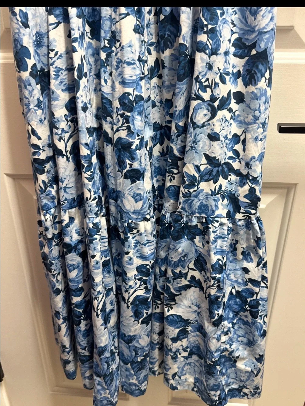Abercrombie & Fitch Blue Floral Puff-Sleeve Midi Dress